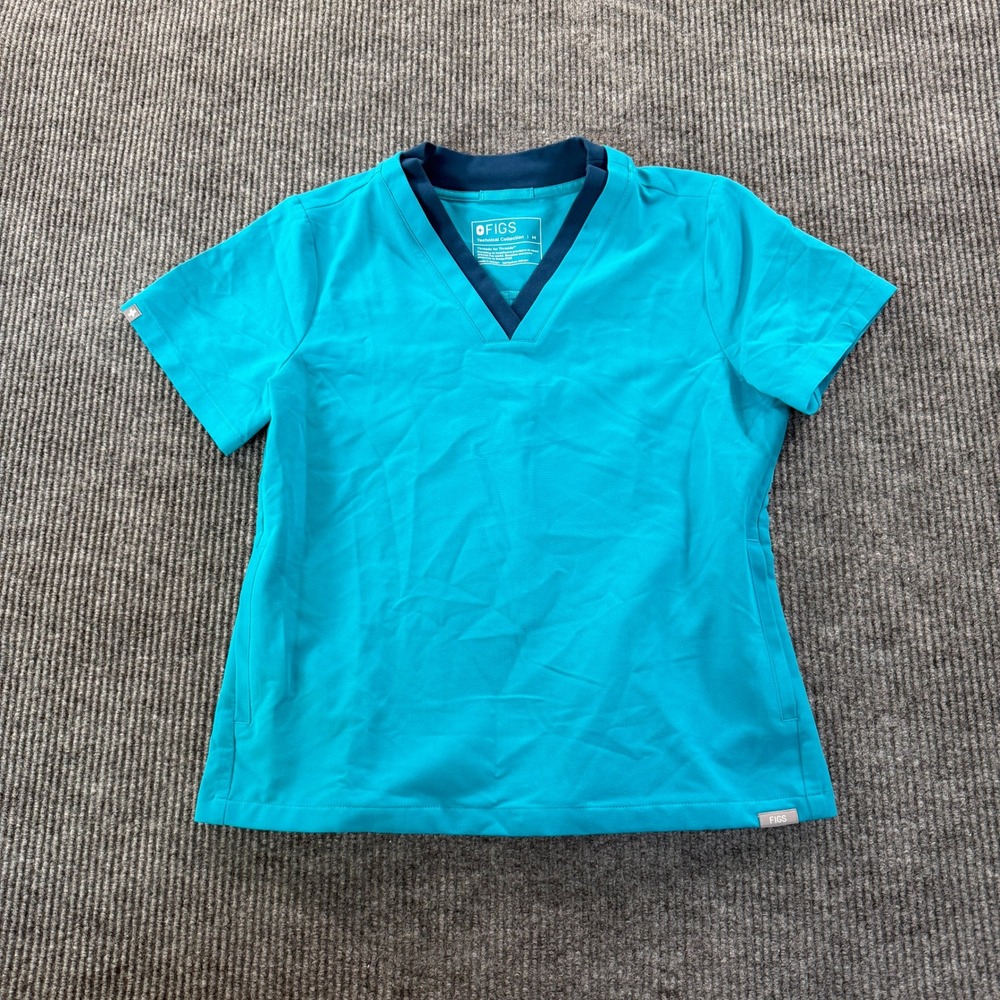 FIGS Womens Technical Collection V Neck Scrub Top M Teal Blue FIONx Fabric